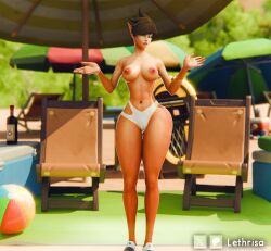3d 3d_(artwork) abs areolae beach beach_background beach_ball beach_chair beach_umbrella blender blender_(software) blood_elf breasts elf_ears exposed_breasts female female_focus female_only fit fit_female green_eyes hair legs lethrisa lethrisa_(lethrisa) light-skinned_female light_skin muscular navel nipples oc outdoors overwatch overwatch_2 shoes small_breasts small_tits solo solo_female solo_focus spiky_hair summer thighs topless tracer tracer_(cosplay) warcraft world_of_warcraft
