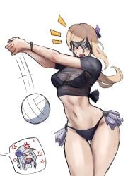 1girls ball beach_ball belly belly_button bikini_bottom blind blindfold duchess_(nightreign) elden_ring elden_ring_nightreign female female_only flower flower_in_hair foxxarius fromsoftware hips revenant_(nightreign) see-through see-through_top swimsuit thigh_gap thighs thin_waist tummy