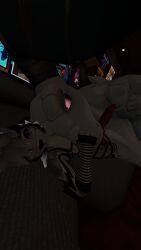 3d arm_warmers bigger_female deathclaw female glasses harness hawkisha hi_res knot knotted_penis leg_warmers male mrhighvoice penis scales scalie size_difference smaller_male vrchat vrchat_avatar