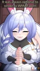 1boy animal_ear_fluff animal_ears animated black_bodysuit blue_hair blush bodysuit braid breasts caption commentary cum cum_in_mouth cum_on_body cum_on_breasts cum_on_clothes cum_on_hair cum_on_tongue cum_on_upper_body detached_sleeves dress edited ejaculation english_commentary erection facial female gloved_handjob gloves handjob heart heart-shaped_pupils highres hololive large_breasts long_hair looking_at_viewer male mature_female multicolored_hair open_mouth pekomama penis pov rabbit-shaped_pupils rabbit_ears rabbit_girl raceplay short_caption short_eyebrows smile solo_focus sound straight streaked_hair symbol-shaped_pupils tagme tongue trevobutevil two-handed_handjob uncensored video virtual_youtuber white_dress white_hair white_sleeves