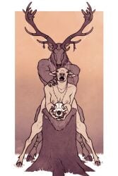 5_fingers animal_skin anthro anthro_on_anthro anthro_penetrated anthro_penetrating anthro_penetrating_anthro antlers bent_over bone breasts celtic cervine deer duo erection female female_penetrated fingers from_behind_position fur germanic hi_res hooves horn humanoid_hands intraspecies jewelry jewelry_only male male/female male_penetrating male_penetrating_female mammal nipples nordic nude nude_anthro nude_female nude_male open_mouth penetration penile penile_penetration red_deer ritual ritual_sex sex skull standing standing_sex story story_in_description tongue tree_stump vicekillx viking wolf_skull