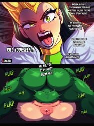 1boy 1girls angry angry_expression angry_face angry_female ass attitude_adjustment balls big_ass big_balls big_butt black_hair black_hair_female english english_text female goddess green_body green_eyes green_skin healslut huge_ass huge_balls huge_butt hulk imminent_impregnation imminent_pregnancy instant_loss instant_loss_2koma kenergi lady_loki lady_loki_(marvel_rivals) long_hair male male/female marvel marvel_rivals muscular muscular_male penetration raped_by_monster rule_63 sex