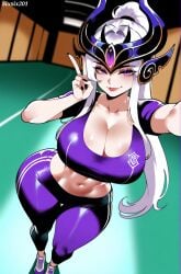 ai_generated boobs breasts curvy_figure female front_view gym_clothes gym_uniform headgear headwear league_of_legends leggings peace_sign riot_games sixsix201 solo solo_focus sports_bra sportswear syndra thick_legs thick_thighs white_hair workout_clothes yoga_pants