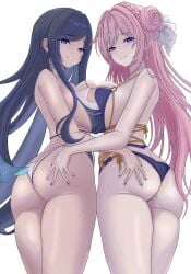 2girls alternate_costume artist_request ass bare_shoulders bikini blue_eyes blue_hair breast_press breasts butt_crack come_hither dorothy_(nikke) double_bun female from_behind from_below goddess_of_victory:_nikke hair_bun hair_ribbon hand_on_another's_ass huge_ass large_breasts long_hair looking_at_viewer looking_back multiple_girls naughty_face pink_hair purple_eyes raven_(stellar_blade) ribbon sideboob smile stellar_blade sweat swimsuit thick_thighs thighs thong thong_bikini very_long_hair