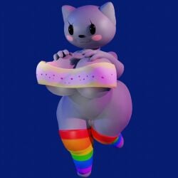 2023 3d_(artwork) 4_fingers :3 anthro big_breasts black_eyes black_nose blue_background blush blush_stickers bottomless bottomless_anthro bottomless_female breasts clothed clothing digital_media_(artwork) domestic_cat eyelashes fanfurry felid feline felis female female_anthro fingers fur genitals grey_body grey_breasts grey_ears grey_fur huge_breasts humanoid_genitalia humanoid_vulva legwear mammal meme multicolored_clothing multicolored_legwear multicolored_stockings multicolored_thigh_highs nyan_cat nyan_cat_(copyright) pink_blush pink_vulva pussy rainbow_clothing rainbow_legwear rainbow_stockings rainbow_thigh_highs simple_background smile solo stockings thick_thighs thigh_highs vulva wide_hipped_anthro wide_hipped_female wide_hips