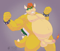 anthro areola balls barazoku biceps bowser claws erection fist flexing hair horn king koopa looking_at_viewer male male_only mario_(series) moonstone muscular nintendo nipples nude overweight pecs penis red_eyes royal_rod royalty scalie sharp_claws sharp_teeth shell smile solo spikes standing teeth thick_thighs triceps uncut video_games