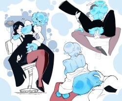 1dickgirl 1futa 1girls 2girls angel big_ass black_pants blue_body blush bouncing_breasts breasts bubble_ass bubble_butt cheesesenpaivn closing_eyes deep_penetration digital_drawing_(artwork) dripping dripping_pussy fallen_angel female fishnets futanari gentle gentle_mommy gentle_sex glasses halo heart_symbol heels high_heels holding holding_butt holding_legs inside intersex legs_spread lesbian_sex mouth_drool ms.gelmore ms.scait office_clothing office_lady one_leg_up open_clothes open_mouth original original_artwork original_character original_characters penis pleasure_face pleasured pussy pussy_juice shiny_skin simple_background simple_coloring simple_shading sitting_on_chair sitting_on_lap sitting_on_penis slime slime_girl smile smiling squeezing squeezing_butt sticky tie torn_clothes torn_legwear touching_ass transparent_body vagina vaginal_penetration vaginal_sex x-ray yuri