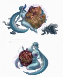 absurd_res animal_humanoid belly big_belly blue_body blue_hair blue_skin bones_in_stomach breasts cat_humanoid cephalopod cephalopod_humanoid death digestion fatal_vore felid felid_humanoid feline feline_humanoid female female_pred female_prey gore group hair hi_res huge_belly humanoid internal mammal mammal_humanoid marine marine_humanoid mollusk mollusk_humanoid nipples oral_vore organs poppyfield same_size_vore squid_humanoid stomach stomach_bulge vore