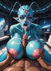 3_eyes ai_generated alien alien/human alien_girl antennae athletic_female bald_female between_breasts big_penis blue-skinned_female blue_lips blue_skin breasts cum cum_drip cum_in_mouth cum_on_breasts cum_on_face cumshot dark-skinned_male drooling facial_cumshot female green_eyes holding_breasts huge_breasts human_male human_male_on_alien_female inside_spaceship la'zooli_la'pys looking_at_viewer male male_out_of_frame male_pov moonchild41 muscular muscular_male nude nude_alien nude_female nude_male open_mouth original_character outer_space penis pink_eye pink_eyelids pink_nipples pointy_ears pov promptchan.ai sweat thick_thighs tongue_out