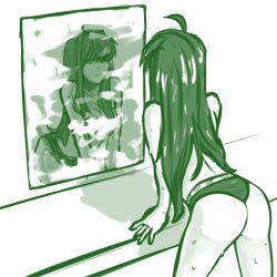 ass breasts butt convenient_censoring doki_doki_literature_club female female_only long_hair mirror mirror_reflection monika_(doki_doki_literature_club) reflection spicytown