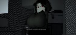 1girls 3d big_breasts breasts clothed dummies_vs_noobs dummy_(roblox) english_text female grey_skin kris_(sensicalstuff) original_character roblox roblox_game robloxian sensicalstuff tagme text