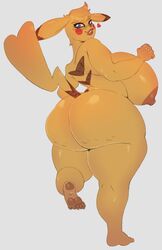 2017 anthro anthrofied ass barefoot big_breasts big_butt blue_eyes breasts chubby cleft_tail eyeliner female fluffy_hair furry heart hindpaw humanoid_feet humanoid_hands looking_at_viewer makeup mammal nintendo nipples nude original_character overweight pawpads pikachu plump plump_ass pokémon_(species) pokemon rodent roly shiny_fur sideboob smile soles solo thick thick_lips thick_thighs toe_claws toes wide wide_hips