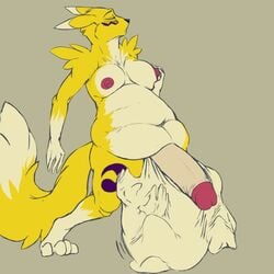 anthro balls belly breasts bulge cock_vore cum digestion digimon fat futanari hyper hyper_balls hyper_penis intersex overweight overweight_futanari penis renamon roxanne_(strikeanywhere) strikeanywhere vore