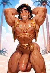 abs ai_generated aladdin aladdin_(1992_disney_film) aladdin_(character) armpits arms_up ass bara belt biceps big_ass big_biceps big_butt big_pecs big_penis breasts bubble_ass bubble_butt cloud cock desert dick disney disney_prince functionally_nude gay gold_(metal) gold_jewelry huge_cock jewelry large_penis male male_focus male_only muscles muscular muscular_arms muscular_chest muscular_legs muscular_male muscular_thighs necklace obliques outdoors outside palm_tree penis penis_out revealing_clothes shiny_skin sky solo solo_focus solo_male thick_penis yaoi