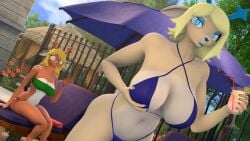 3d 4k absurd_res anthro antlers big_breasts bikini breasts carol_holiday clothing daughter deer deltarune digital_media_(artwork) donglysfm duo embarrassed female hi_res horn mammal mature_female mother mother_and_child mother_and_daughter noelle_holiday outside parent parent_and_child parent_and_daughter pool swimwear two-piece_swimsuit undertale_(series)