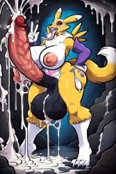 ai_generated animal_genitalia anthro ass balls breasts cave condom cum cum_everywhere cum_on_face cum_on_self digimon equine_penis excessive_cum filled_condom furry furrypornaddiction futa_only futanari horsecock huge_areolae huge_ass huge_balls huge_breasts huge_cock hyper hyper_balls hyper_penis intersex long_penis long_tongue nipples peace_sign penis pubic_tattoo renamon saggy_breasts sheath solo sparrow_like_art tattoo thick_thighs tongue_out used_condom veiny_balls veiny_penis wide_hips