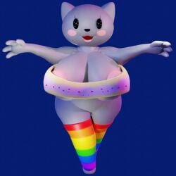 2023 3d_(artwork) 4_fingers anthro areola areola_slip big_breasts black_eyes black_nose blue_background blush blush_stickers breasts clothing digital_media_(artwork) domestic_cat eyelashes fanfurry felid feline felis female female_anthro fingers fur grey_body grey_breasts grey_ears grey_fur huge_breasts legwear looking_at_viewer mammal meme multicolored_clothing multicolored_legwear multicolored_stockings multicolored_thigh_highs nyan_cat nyan_cat_(copyright) open_mouth open_smile pink_areola pink_blush rainbow_clothing rainbow_legwear rainbow_stockings rainbow_thigh_highs simple_background smile solo stockings thick_thighs thigh_highs wide_hipped_anthro wide_hipped_female wide_hips