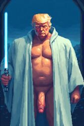 ai ai_generated boobs_out breasts desert dick donald_trump female jedi long_penis male penis pixel pixel_art star_wars warrior