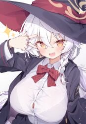 artist_request blue_archive breasts clothed_breasts eri_(blue_archive) hat occult_research_society_(blue_archive) see-through see-through_clothing visible_bra
