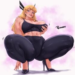 1girls big_ass big_breasts blonde_hair breast_grab cleavage female female_only low-angle_view magik_(illyana_rasputin) magik_(marvel_rivals) marvel marvel_rivals rezo squatting thick_thighs
