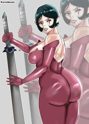 ass big_ass big_breasts black_hair boots breasts cape dofus elbow_gloves female gloves heels high_heel_boots huge_ass julith_jurgen kurodeuzu pointy_ears red_boots thigh_boots wakfu