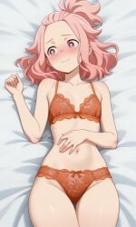 1girls ai_generated blush blushing bra breasts cute embarrassed embarrassed_female etra-chan_saw! female female_only fit fit_female flat_chest flat_chested hair_tied hand_on_waist hourglass_figure hourglass_figured_female lingerie lingerie_bra lingerie_only lingerie_panties looking_away lying lying_on_back lying_on_bed medium_breasts on_back on_bed panties part_of_a_set perfect_body pink_eyes pink_hair solo solo_female sweat sweatdrop wholesome youtube yuri_(etra-chan_saw!)
