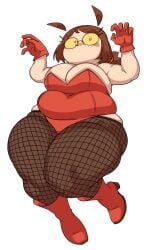 big_belly brown_hair chubby female fishnets freckles glasses human kotya_pryanichkina kryadrawgin solo thick_thighs wide_hips