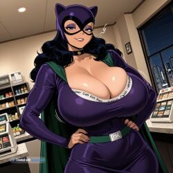 1girl 8k adult ai_assisted ai_generated ass batman black_clothing black_hair blue_eyes brave breast_expansion cat_ears catwoman cinematic cityscape cleavage depth_of_field enormous_breasts eyes_half_closed green_belt home in_heat indoors large_breasts living_room long_hair night_time nsfw oversized_breasts purple_dress scenery seductive_eyes seductive_smile short_stack source_anime thick_thighs tiny_waist uncensored wide_hips