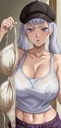 1girls ai_generated big_breasts black_clover bra curvy curvy_body curvy_female curvy_figure female female_only huge_breasts kyoru189 large_breasts light-skinned_female light_skin looking_at_viewer mature_female nipple_bulge nipples noelle_silva seductive seductive_look shiny shiny_skin solo solo_female sweat sweaty tank_top