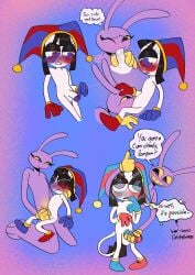 anthro_on_humanoid blowjob chimeracocks dialogue drooling equine_penis fellatio female/female female_only flat_chest gloved_handjob gloves gloves_and_boots_only gloves_only height_difference horn_grab horsecock humanoid_penis jax_(the_amazing_digital_circus) jester jester_girl jester_hat partially_clothed partially_clothed_female pomni_(the_amazing_digital_circus) precum precum_drip rabbit rabbit_girl size_difference small_penis t4t the_amazing_digital_circus thought_bubble trans_woman transfem unicorn unicorn_horn yuri