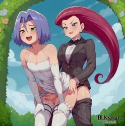 1boy 1girls ai_generated anal blk9201 bride crossdressing crossdressing_female crossdressing_male cum ejaculation femdom formal formal_clothes james_(pokemon) jessie_(pokemon) pants pants_down pants_pull pokemon sex_from_behind standing standing_sex strap-on suit wedding wedding_dress