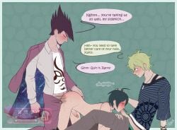 amami_rantaro blowjob clothed_male_nude_male clothed_sex crying crying_while_penetrated crying_with_eyes_closed danganronpa danganronpa_v3 dialogue dialogue_box doggy_style from_behind from_behind_position gay grabbing_another's_leg grabbing_another's_thighs grabbing_thighs kaito_momota male/male/male momota_kaito notsafewolffa partially_clothed rantaro_amami saihara_shuuichi shuichi_saihara sweat tears thought_bubble threesome threesome_sex yaoi
