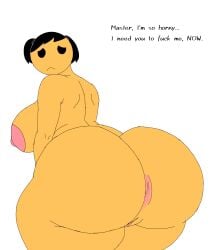 1girl 1girls anus asking_for_sex ass black_ponytail huge_ass huge_breasts nipples sad tagme tan_skin tomodachi_life two_faced_(mii) vagina white_background