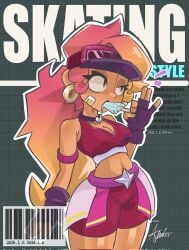 amber_(brawl_stars) bestankk brawl_stars bubble_trouble_amber_(brawl_stars) cleavage clothed collar fellatio_face fellatio_gesture female female_focus female_only gloves ouzzxz popsicle solo_female tan_body tan_skin