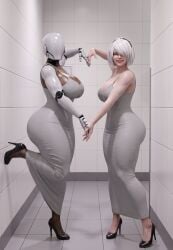 2026 2girls 3d alternate_breast_size alternate_breast_size_(larger) android android_girl ass big_ass big_breasts breasts child_bearing_hips crossover curvaceous curvy curvy_body curvy_female curvy_figure dark-skinned_female dark_skin dongtan_dress dress female female_only full_body glistening glistening_body haydee haydee_(game) hi_res high_heels high_resolution highres hourglass_figure huge_ass humanoid_robot indoors light-skinned_female light_skin narrow_waist nier:_automata nier_(series) pencil_dress robot_girl robot_joints short_hair slim_waist smile standing sularetal thick_thighs tight_clothing tight_dress video_game_character video_games voluptuous voluptuous_female white_hair wide_hips yorha_2b