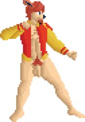 affectos austin balls barefoot bottomless canine clothed clothing facial_hair fighting_stance flaccid hair humanoid_penis hybrid letterman_jacket male mammal penis pixel_art pubic_hair solo sprite_art standing transparent_background uncut