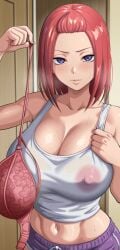 1girls ai_generated big_breasts bra curvy curvy_body curvy_female curvy_figure go-toubun_no_hanayome huge_breasts kyoru189 large_breasts light-skinned_female light_skin looking_at_viewer mature_female nakano_nino nipple_bulge nipples seductive seductive_look shiny shiny_skin solo solo_female sweat sweaty tank_top
