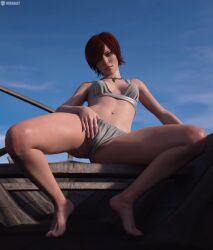 1girls 3d boat bra breasts cd_projekt_red female freckles freckles_on_face light-skinned_female light_skin looking_at_viewer mascara missally necklace outdoors panties provocative_pose red_hair shani short_hair solo solo_female spread_legs the_witcher_(series) the_witcher_3:_wild_hunt touching_pussy underwear