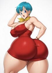 1girl 1girls ai_edit ai_generated big_ass big_breasts blue_eyes blue_hair brasil_louco bubble_butt bulma_briefs dragon_ball dragon_ball_super dragon_ball_z earrings female female_only hourglass_figure hourglass_figured_female large_ass large_breasts looking_at_viewer mature mature_female milf red_dress scarf short_hair solo solo_female tenten thick_thighs voluptuous voluptuous_body voluptuous_female wide_hips