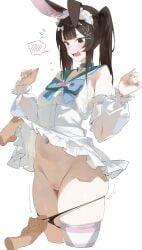 1girl 1girls animal_ears byeon_dha embarrassed embarrassed_female lifting_skirt pulling_panties tagme