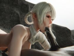 1boy 1futa 3d :>= bandage bangs big_penis blowjob blowjob_face breasts brown_eyes bubble completely_nude_male dark-skinned_male dark_skin fellatio futanari intense_face interracial kaine_(nier) large_penis light-skinned_female male male_on_futa messy_blowjob naked nier nier_(series) nier_replicant nipples nude nude_female oral pipesketcher3d saliva saliva_on_penis saliva_string sloppy sloppy_blowjob thick_penis thick_thighs veiny_penis white_hair