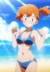 1girls 2d beach bikini horny_face horny_female misty_(pokemon) pokemon video_game_character