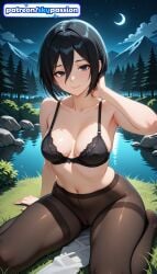 1girls 2026 ai_assisted ai_generated anime attack_on_titan black_bra boobs bra breasts bush bust cloud fireflies hi_res high_quality high_resolution highres mikasa_ackerman moonlight navel night night_sky on_grass outdoors pantyhose patreon patreon_username shingeki_no_kyojin short_hair sitting sky skypassion smile stable_diffusion tanzaku thighband_pantyhose tits underwear watermark