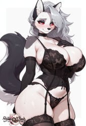 1girls ai_generated bunnygirl female female_only lingerie loona_(helluva_boss) oiled_body oiled_skin stockings wet_skin