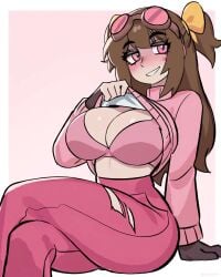 1girls big_breasts blush brown_hair falsegate female female_only fuckable jumperwho lifesteal_smp mcyt minecraft_youtubers pink_eyes twitch_streamer unstable_universe