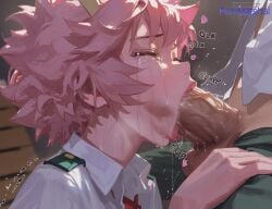 1boy 1girls ai_generated ashido_mina big_penis blowjob boku_no_hero_academia close-up closed_eyes deepthroat female from_side marshalperv minoru_mineta my_hero_academia open_clothes pervmarshal pink_skin saliva school_uniform shiny_skin short_hair smaller_male tears trembling