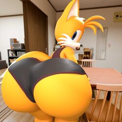 ass big_ass blue_eyes butt femboy looking_ass looking_back shorts sonic_(series) tails_the_fox