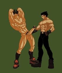 2boys animated balls ballsack bar_censor bara black_hair dangling_testicles duo erection full_body gairen guilty_gear handjob head_back human low_hanging_balls m.u.g.e.n male male_masturbation male_nipples male_only masturbation muscular_male naked_footwear naked_with_shoes_on nude_male penile_masturbation penis penis_grab pixel pixel_art scrotum shaved_crotch shirtless sol_badguy stroking stroking_cock stroking_penis testicles thrusting topless wince yaoi