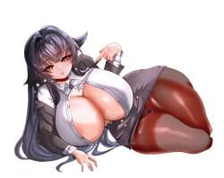 1girls alternate_version_available azuma_(azur_lane) azur_lane big_breasts breasts cleavage closed_mouth closed_smile female female_only full_body holding holding_object looking_at_viewer miyako_(blue_archive) miyako_noh on_side smile solo solo_female thick_thighs thighs