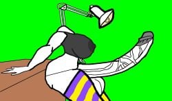 davecheeswzr desk_lamp erect_nipples erect_penis erection futa_only futanari huge_breasts hyper_balls hyper_penis lamp leaning machine object_head oc original_character side_view thick_thighs thighhighs veiny_penis